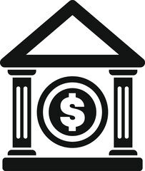 Classic bank building facade with columns framing a prominent dollar coin, representing financial institutions and investment opportunities