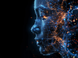 AI Smart Assistant, Digital Face with Glowing Neural Network Connections, Artificial Intelligence