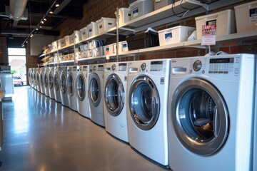 Washing machines in a household appliance store