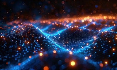 Obraz premium A blue and orange wave of light with many small dots