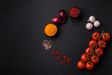 Ingredients for cooking at home pepper, salt, spices and herbs