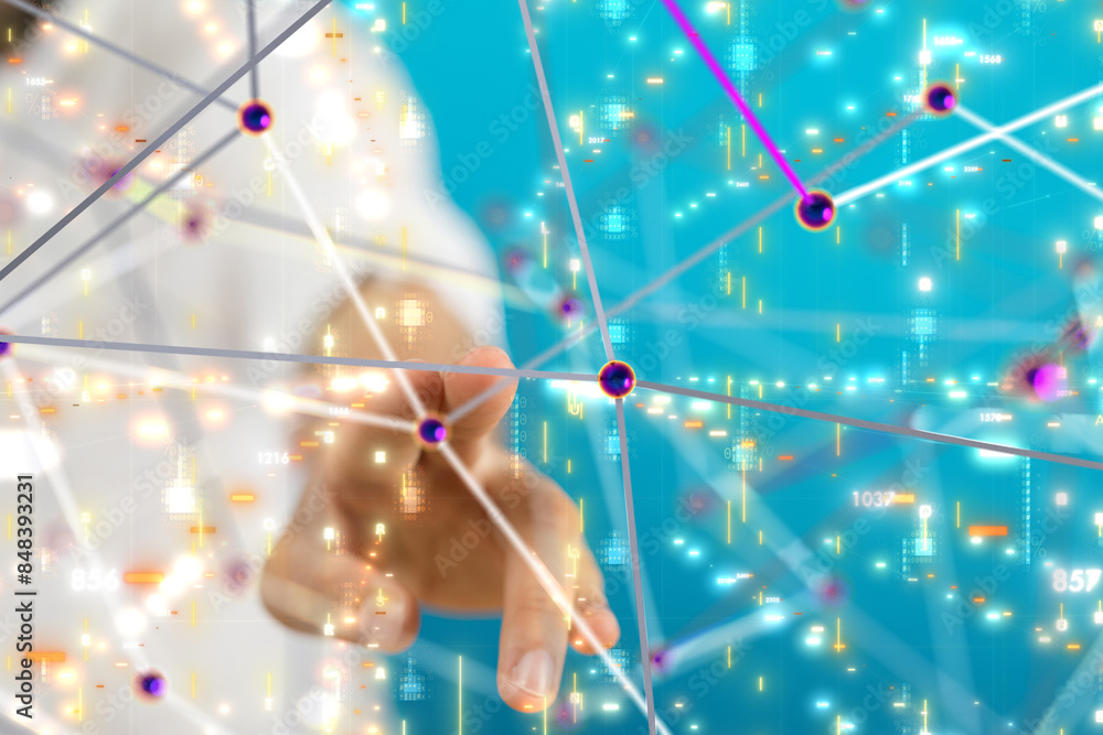Poster neural network 3d illustration. big data and cybersecurity - 3d