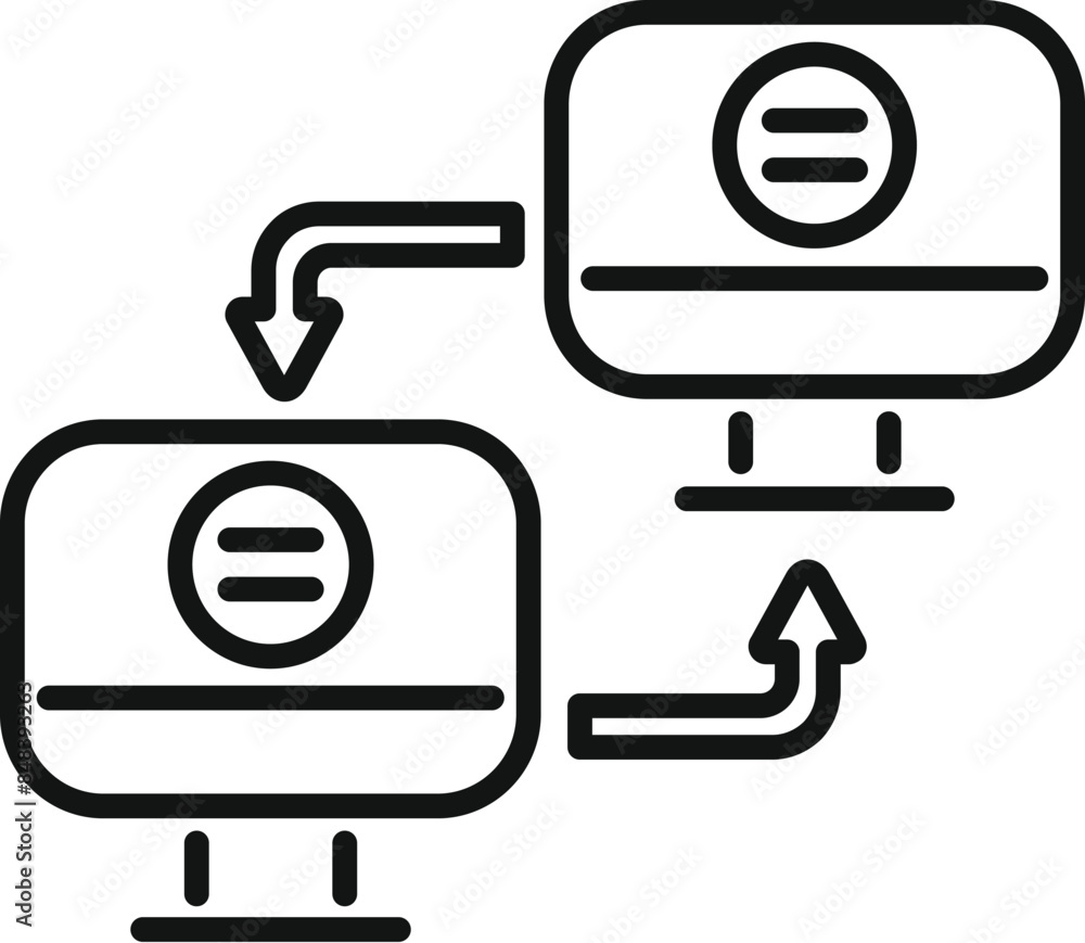 Poster two computers exchanging information, transferring files through a network