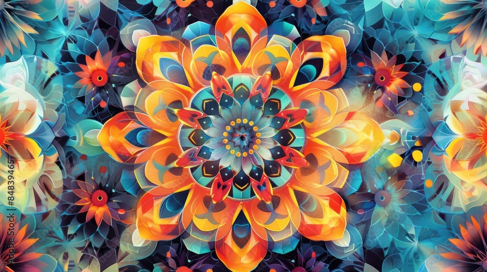 Poster abstract colorful geometric background featuring intricate patterns kaleidoscope artwork