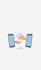 Helping hand. Muslim hands sharing money. Rich people help poor people. Eid concept background. vector illustrations.