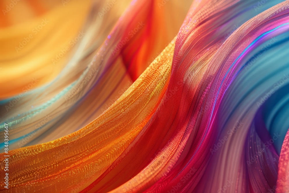 Poster a close-up shot showcasing the detailed texture and flowing lines of a colorful abstract rainbow wav