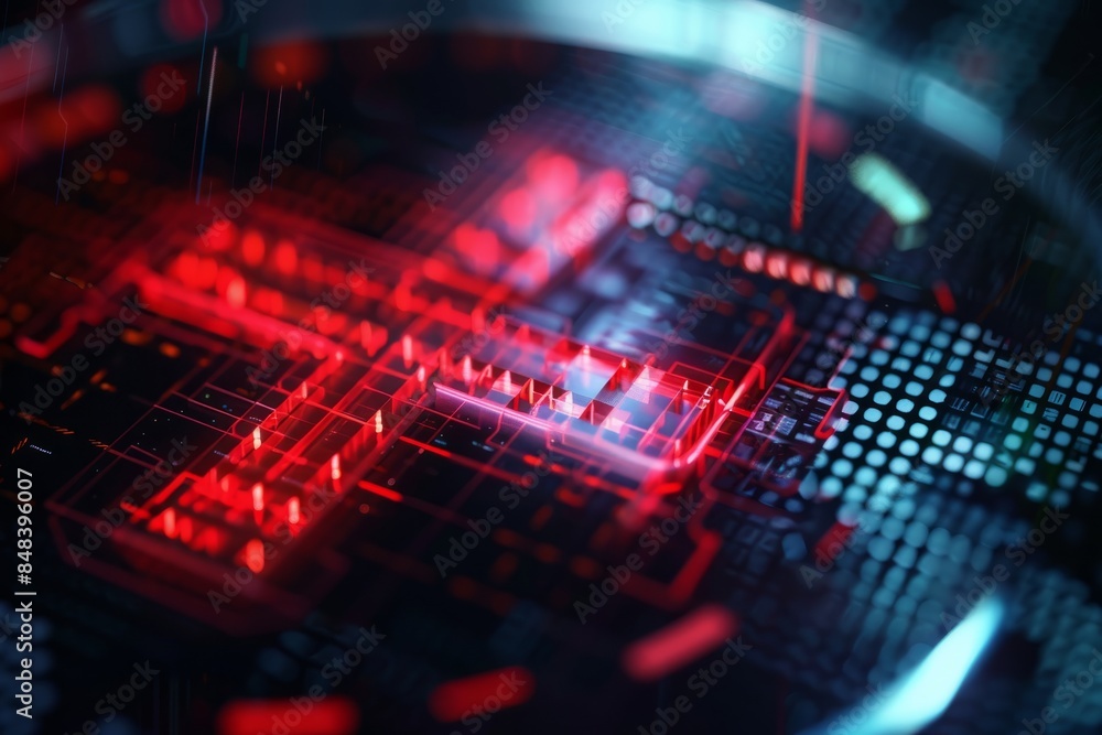 Aufkleber a digital hologram of a red x mark is projected onto a transparent screen. the image is taken in clo