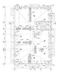 Rooftop detailed architectural drawing, vector blueprint