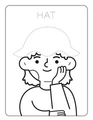 Tracing Worksheets for Kindergarten Fun Cartoon  Activities for Kids Black and White Hat