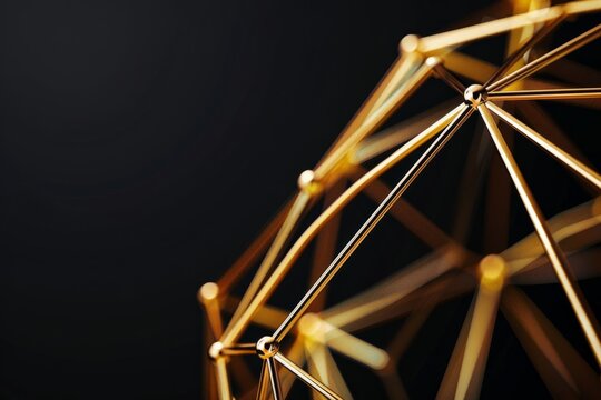 A closeup photograph of a gold abstract polygonal Sagittarius zodiac sign against a black background