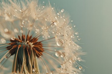 Close-up of a dandelion with water droplets, dark background