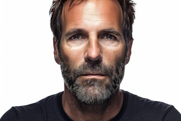 Fototapeta premium Mature man with a beard and piercing eyes, captured in a close up portrait that highlights his strong and wise features