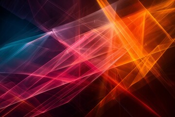 A vibrant abstract composition of colorful light beams intersecting against a dark background, evoking a sense of scientific discovery