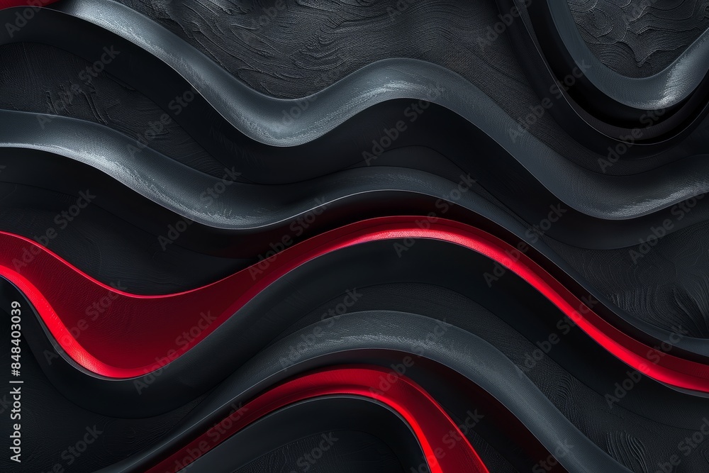 Poster an overhead view of an abstract illustration featuring a smooth wavy pattern in dark matte black and