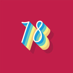 Digit or number 78, 3D  shadow Digit, Typography minimal design.