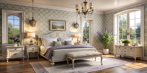 Bedroom interior design in Provence style.
