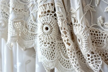 White retro crochet curtain handmade