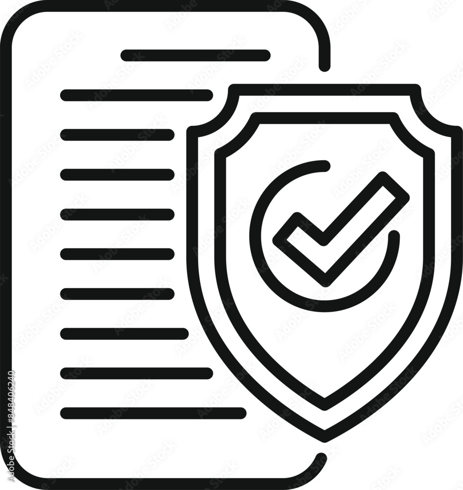 Poster line icon of a shield protecting a document, symbolizing data protection and security