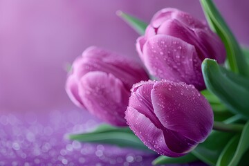 Fototapeta premium A bunch of purple tulips with water droplets on them