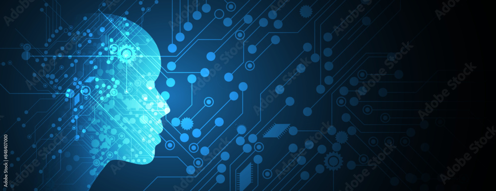 Fototapete Abstract Artificial intelligence. Cloud computing. Machine learning. Technology web background. Virtual concept. Vector art.