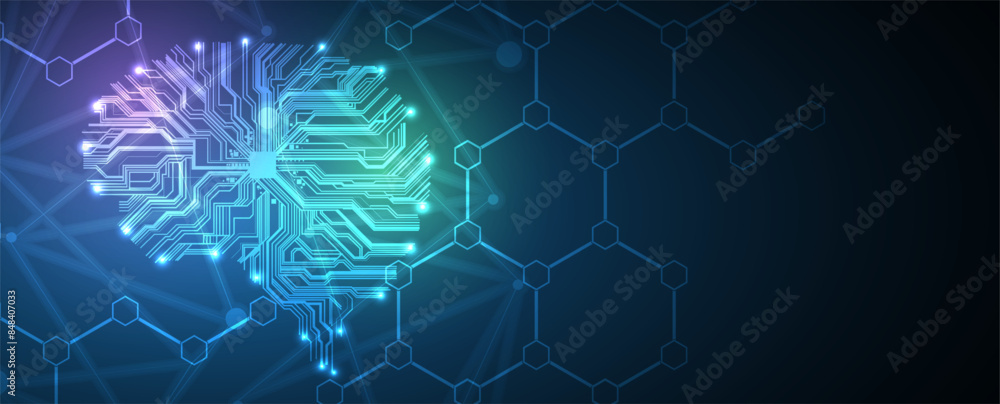 Fototapete Abstract Artificial intelligence. Cloud computing. Machine learning. Technology web background. Virtual concept. Vector art.