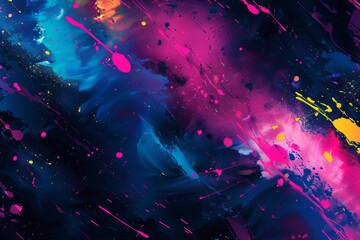 Bright colorful splashes and splatters on black background.