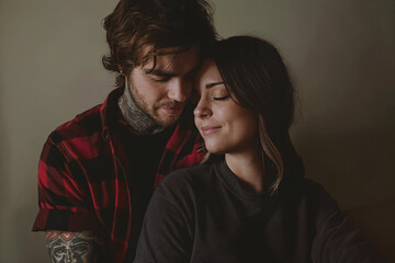 Loving couple embracing indoors. Generative AI