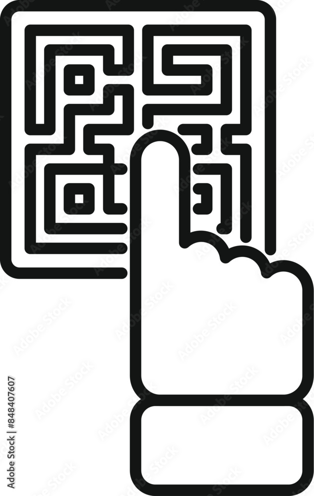 Poster hand is scanning a qr code with its index finger, symbolizing a quick and easy way to access informa