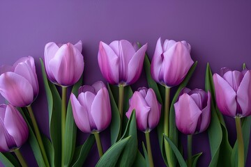 Fototapeta premium A bunch of purple tulips on a purple background