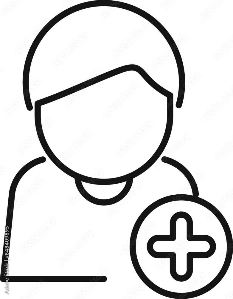 Poster line art icon of a person adding a new contact with a plus symbol in a circle