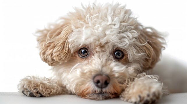 White Curly-Haired Dog in Autumn Park..