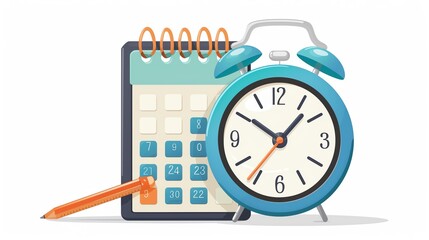 Flat design time management with clock and calendar, isolated on white background, punctual and organized, highresolution, copy space