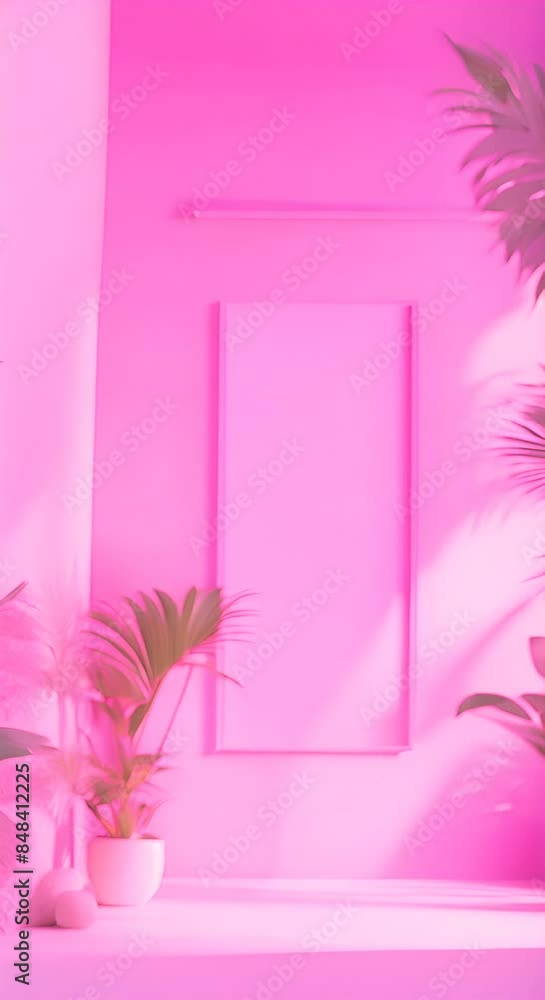 Poster abstract gradient pink studio background for product presentation with palm shadows overlay empty ro