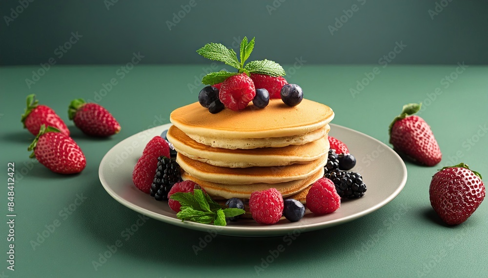 Wall mural pancakes with fresh fruit