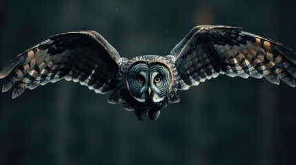 Obraz premium A flying owl against a dark backdrop