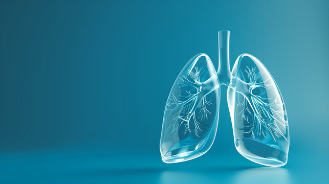 human clean glass lungs with transparent texture on a blue background for advertising