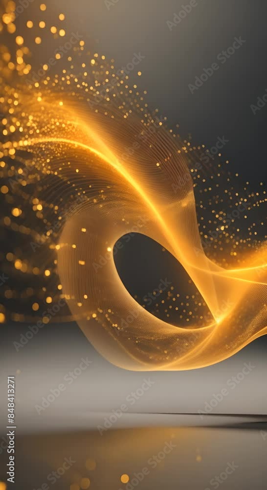 Poster gold wave of particles and lines big data visualization abstract background with a dynamic wave 3d r