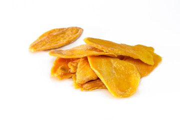 Pile of dried mango slices cut out on transparent background 1