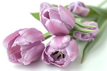 Fototapeta premium A bunch of purple tulips on a white surface