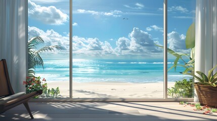 View on the beach with white sand Generative Ai