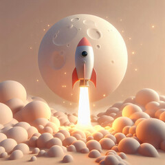 3D render of a rocket launching