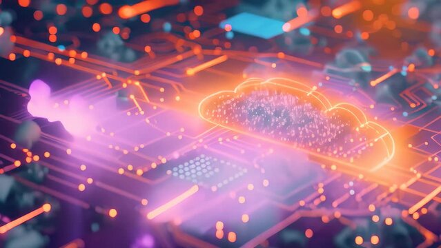A cloud hovers above a circuit board, showcasing a blend of nature and technology for data encryption processes, An abstract representation of data encryption methods