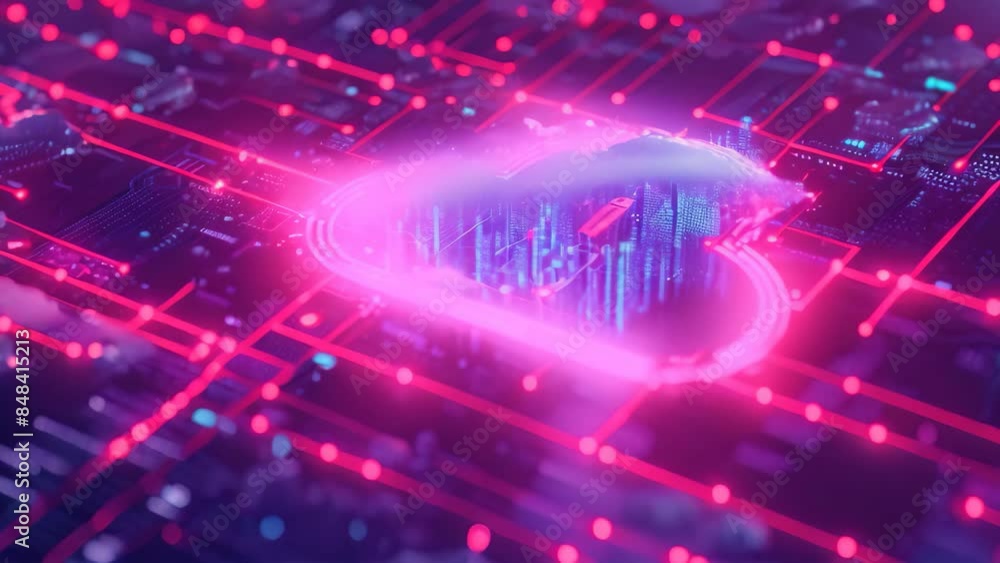 Poster A cloud in the shape of a heart surrounded by data, representing abstract data encryption, An abstract representation of data encryption methods