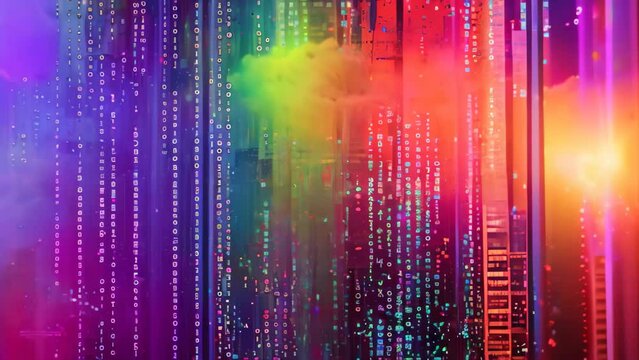 Colorful abstract painting featuring various numbers in a dynamic composition, An abstract representation of data encryption methods