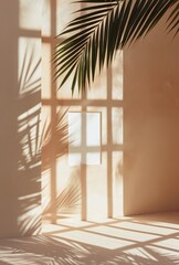 White Canvas With Palm Tree Shadows On A Tan Wall