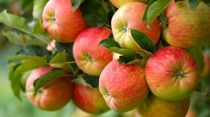 Obraz premium Ripe Red Apples Hanging on Tree Branch