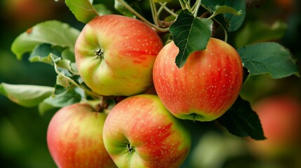 Obraz premium Ripe Red Apples Hanging on Tree Branch