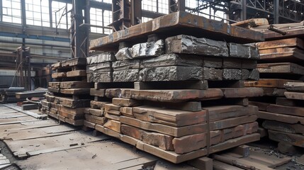 Raw Metal Ingots in Foundry Industrial Setting