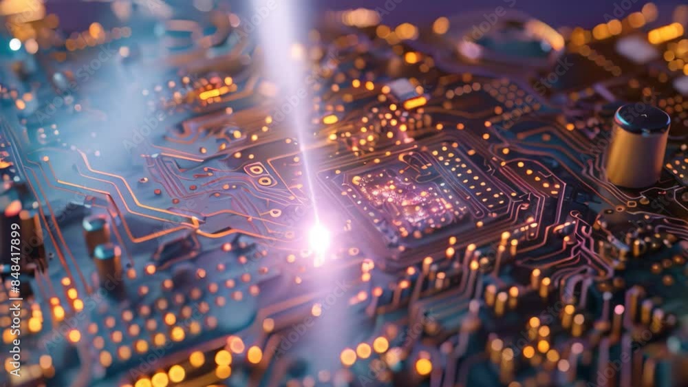 Aufkleber detailed view of a computer circuit board showing intricate patterns and components, an abstract rep