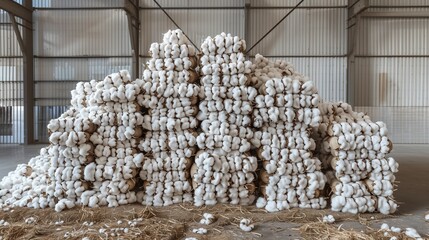 Raw Cotton Bales in Textile Factory Industrial Manufacturing Scene